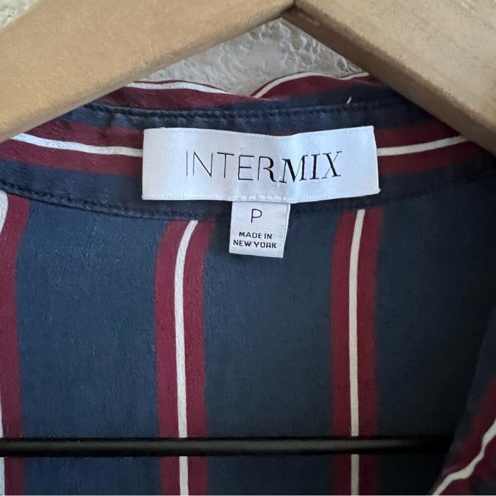 INTERMIX Mila Flutter Sleeve Day Dress Blue Red 100% Silk XS - Picture 2 of 7